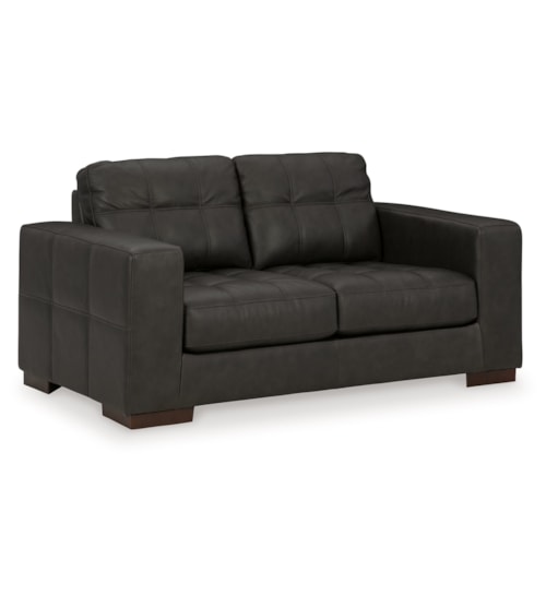 Contemporary Leather Match Loveseat with Buttonless Tufting