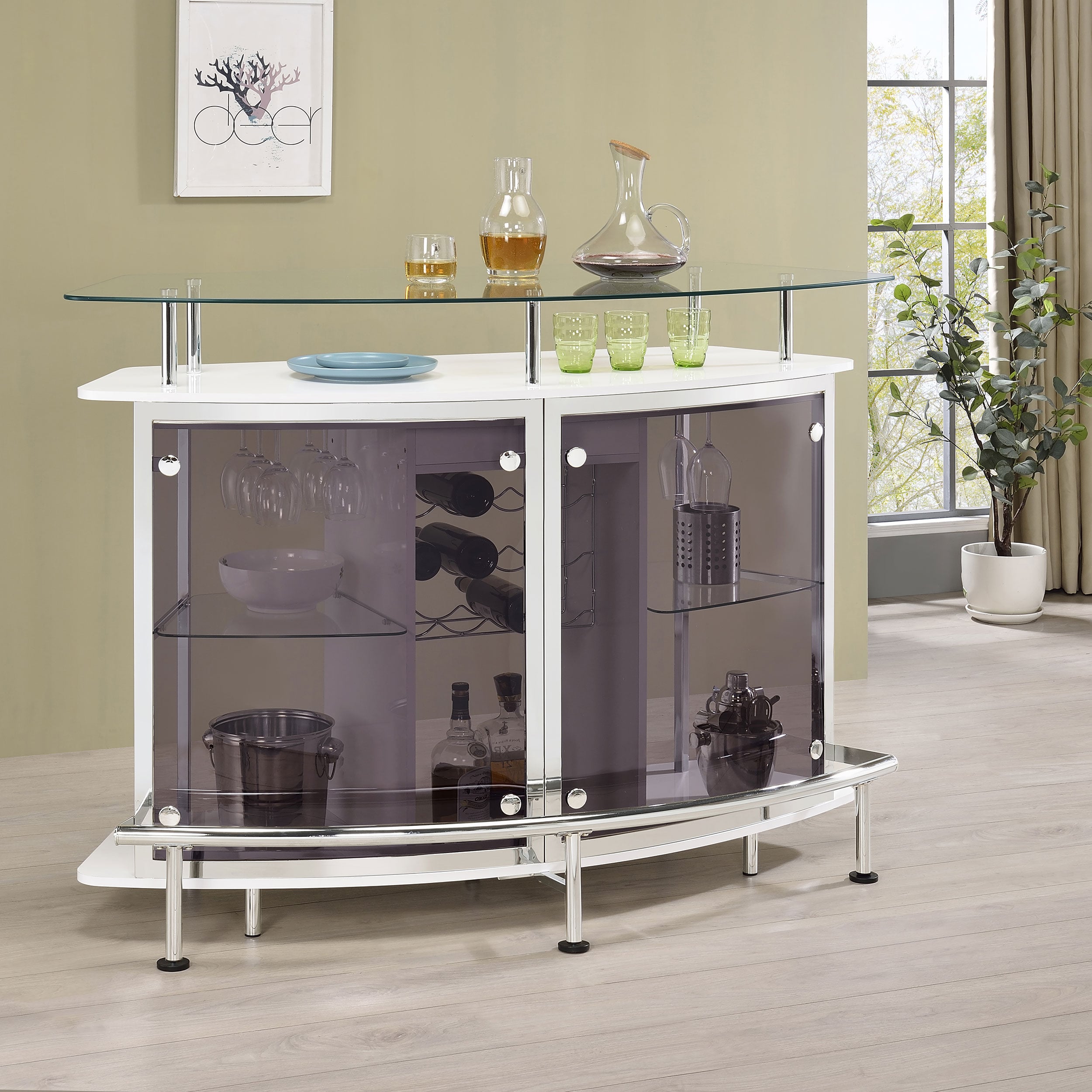 Gideon Curved Glass Top Home Bar Cabinet