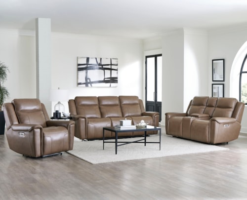 Casual 3-Piece Power Reclining Living Room Set with Power Headrests
