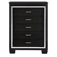 Glam Five Drawer Chest with Beveled Mirror Accent