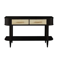 Contemporary Black Oak and Natural Cane Console Table
