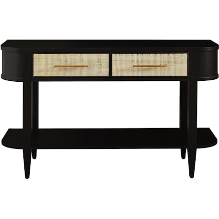 Black Oak and Natural Cane Console Table