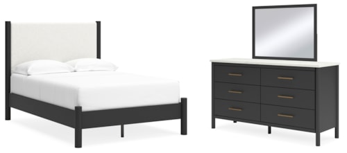Full Upholstered Panel Bed, Dresser And Mirror
