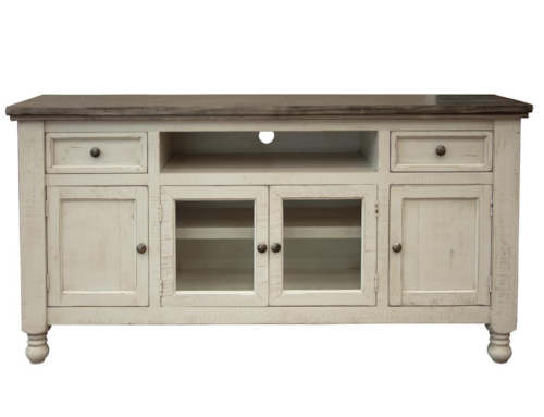 Farmhouse 4-Door TV Stand with 2 Drawers and Cord Management