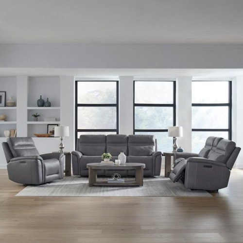 Transitional Power Reclining Sofa, Loveseat, and Recliner Set
