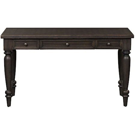 Transitional 3-Drawer Writing Desk with Heavy Turned Legs