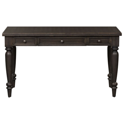 Transitional 3-Drawer Writing Desk with Heavy Turned Legs