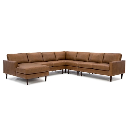 Leather Sectional Sofa w/ Chaise & Wood Feet