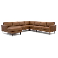 Leather 6-Seat Sectional Sofa w/ Chaise & Wood Feet