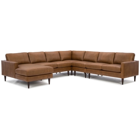 Leather Sectional Sofa w/ Chaise & Wood Feet