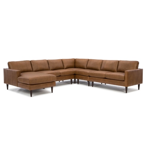Leather 6-Seat Sectional Sofa w/ Chaise & Wood Feet