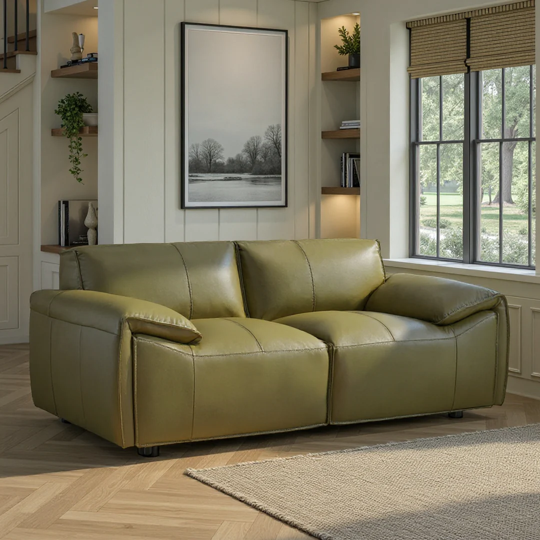 Leather Squared Pillow-Arm Loveseat