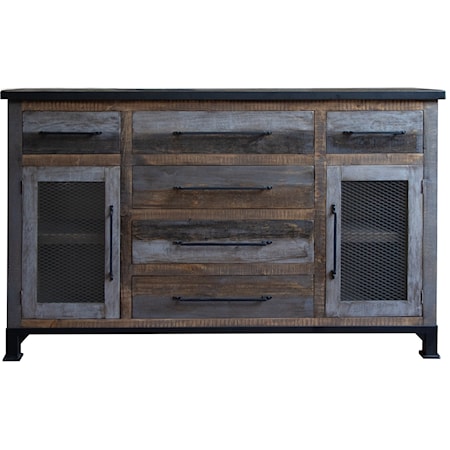 Rustic 6-Drawer Buffet with 2 Doors