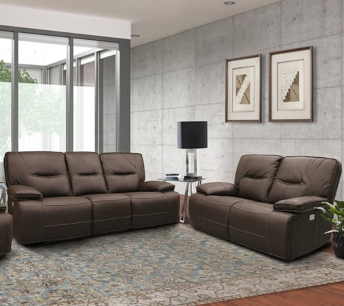 Casual Power Reclining Sofa and Loveseat Set with Power Headrests