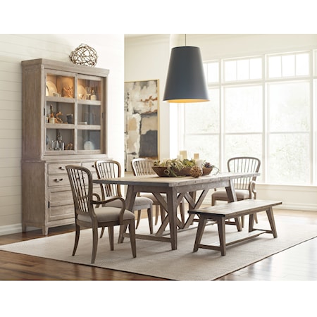 6-Pc Dining Set w/ Bench & Display Cabinet