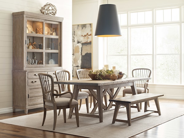 6-Pc Dining Set w/ Bench & Display Cabinet