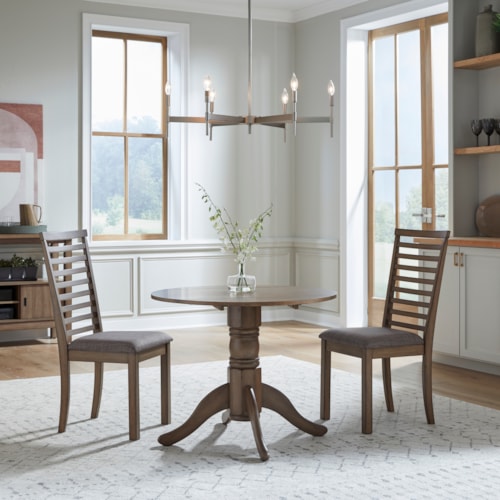 Transitional 3-Piece Drop-Leaf Table Dining Set with Ladderback Side Chairs