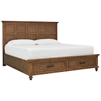 Transitional California King Bed with Panel Headboard and Storage Footboard
