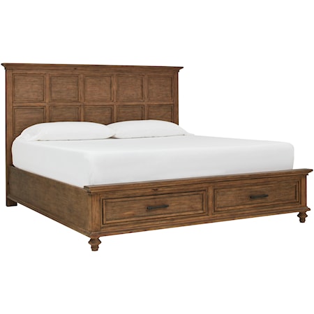 Transitional California King Bed with Panel Headboard and Storage Footboard