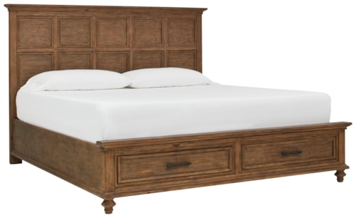 Transitional California King Bed with Panel Headboard and Storage Footboard