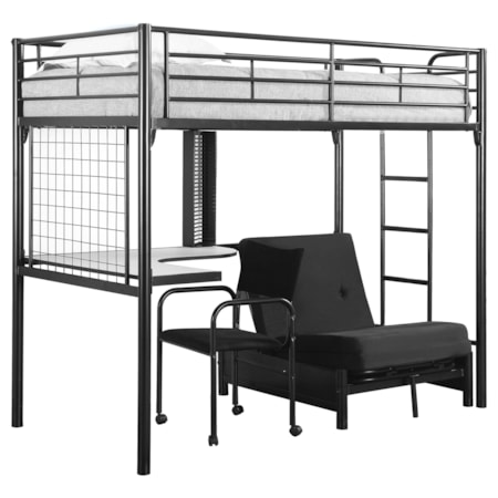 Twin Futon Workstation Loft Bed w/ Futon Pad