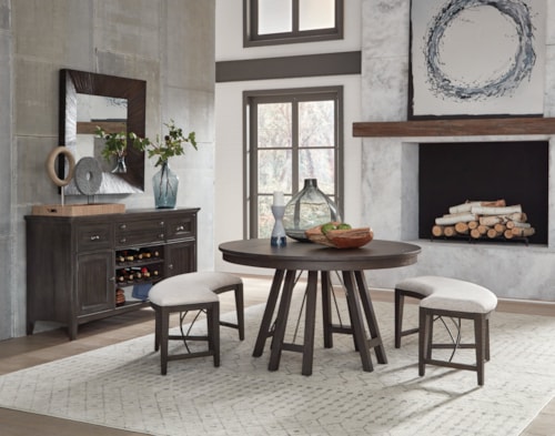 3-Piece Dining Set with Round Table and Benches