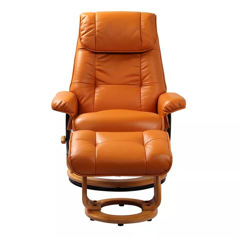 Reclining Chair and Ottoman w/ Natural Wood