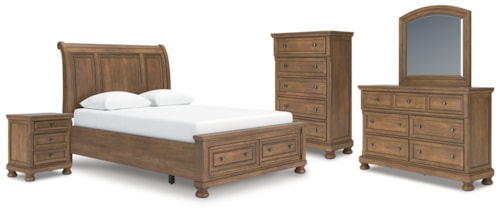 Queen Sleigh Bed, Dresser, Mirror, Chest And Nightstand