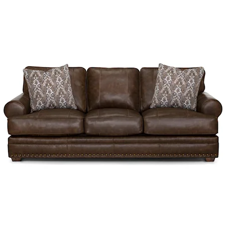 Traditional Stationary Sofa with Nail-head Trim
