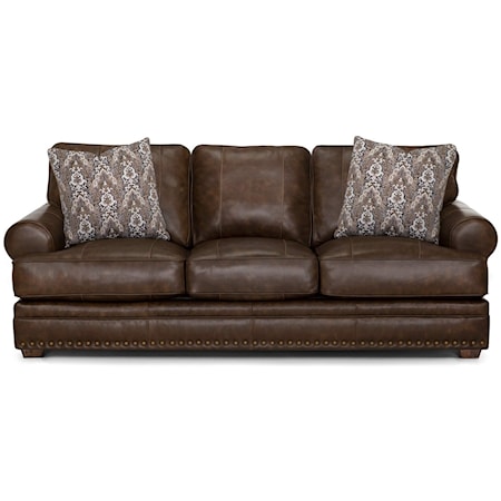 Traditional Stationary Sofa with Nail-head Trim