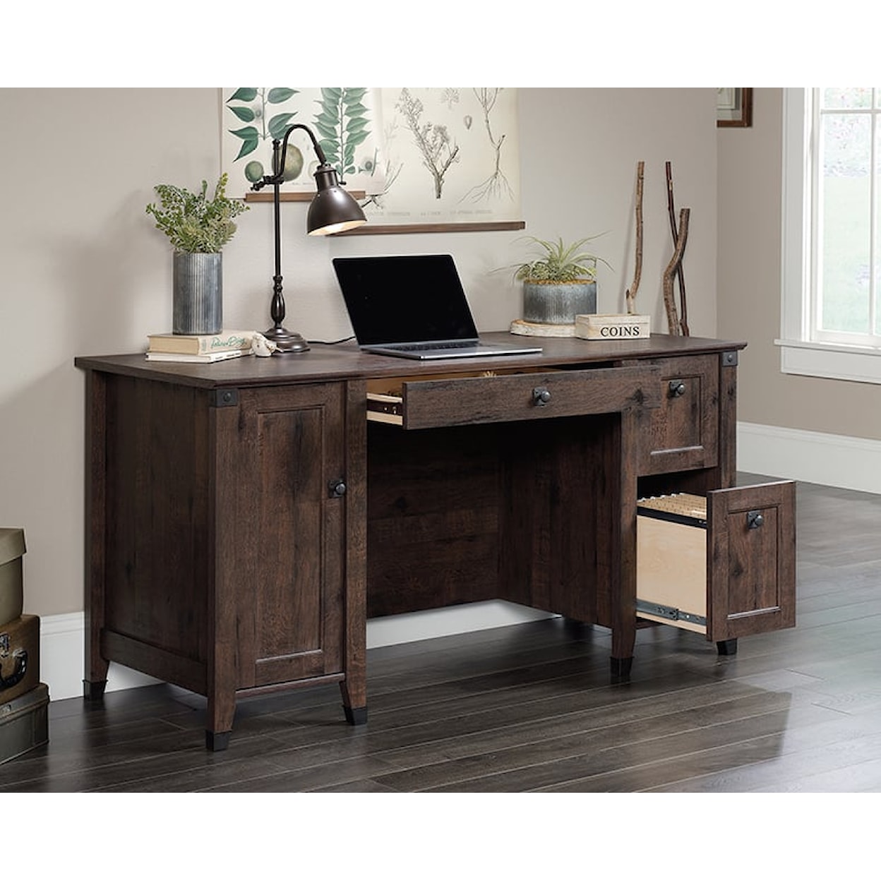 Sauder Carson Forge Computer Desk with File Drawer
