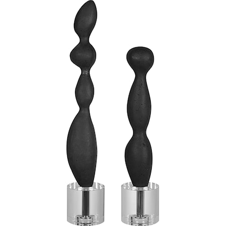 Koa Black Marble Sculptures, S/2