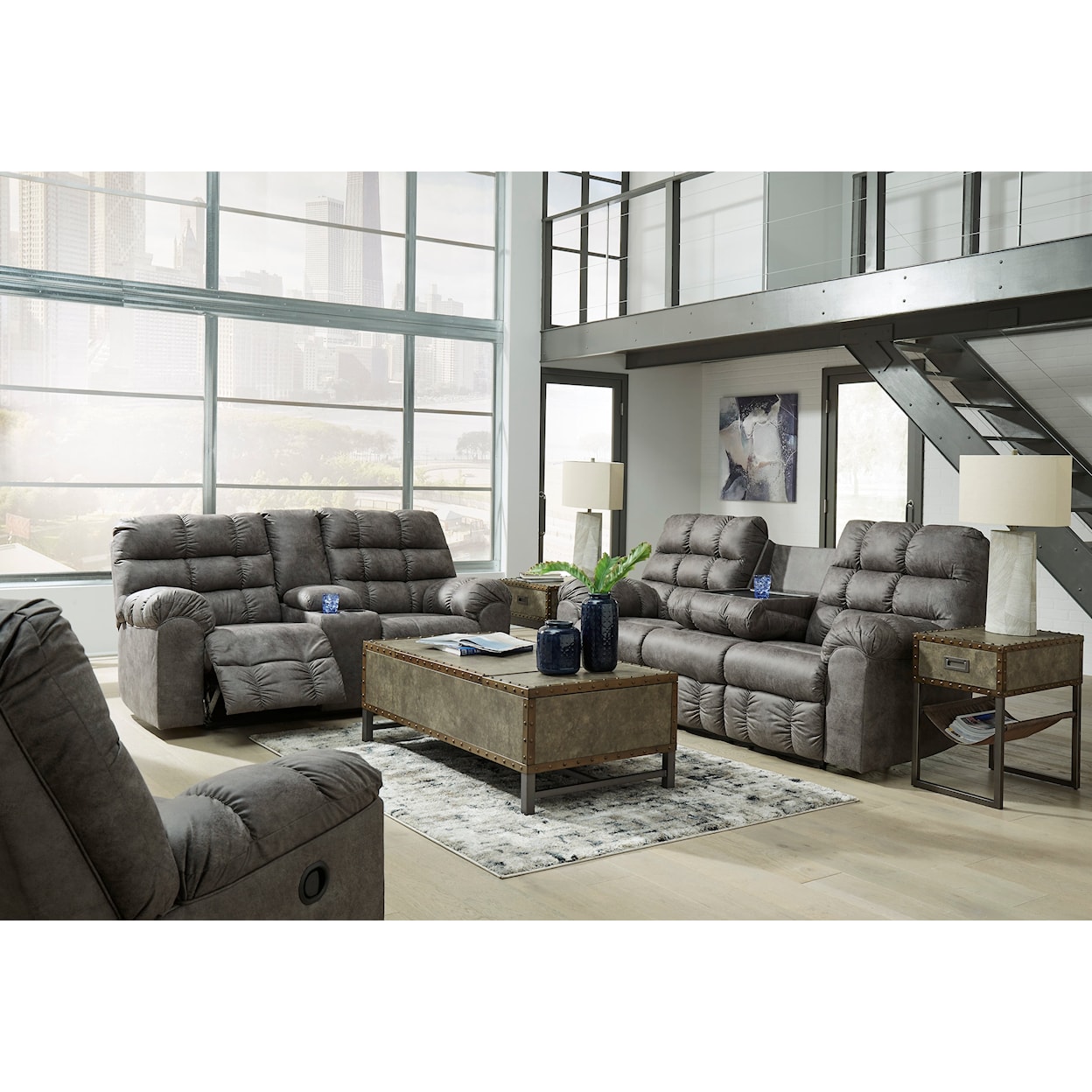 Signature Derwin Reclining Sofa with Drop Down Table