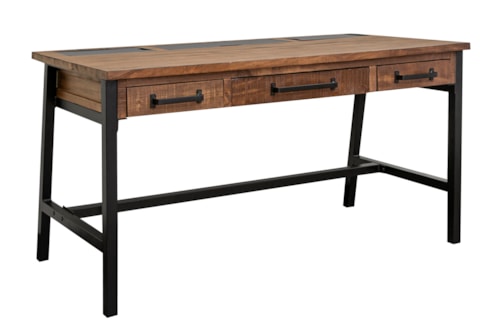 Rustic Industrial Solid Mango Wood Desk with Outlets