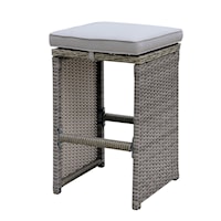 Set of 6 Contemporary Gray Wicker Outdoor Bar Stool with Tie On Cushion