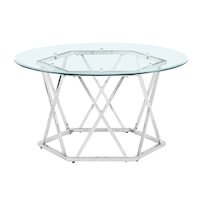 Glam Contemporary Round Cocktail Table with Hexagonal Chrome Base