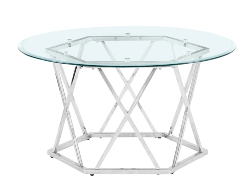 Glam Contemporary Round Cocktail Table with Hexagonal Chrome Base