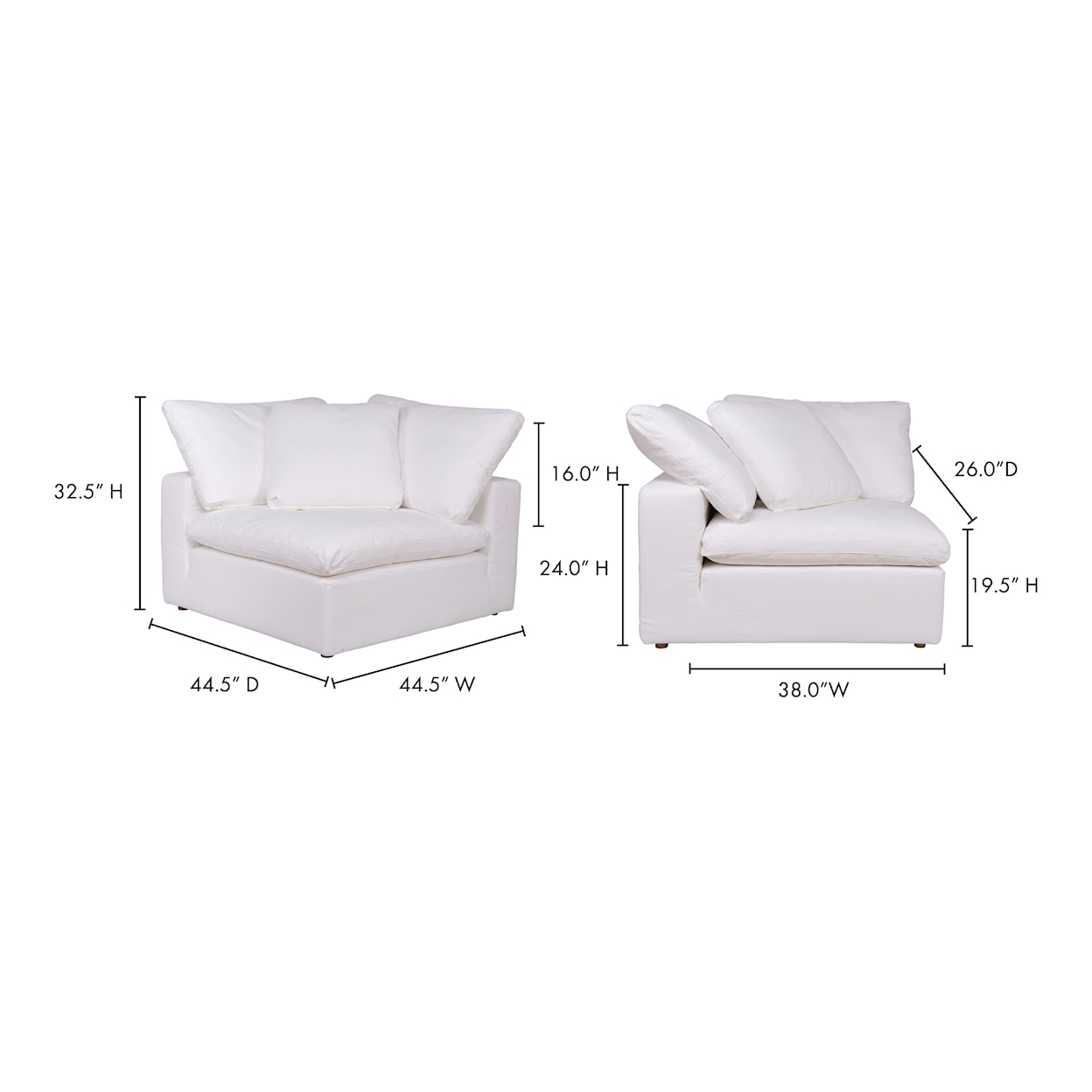 Moe's Home Collection Clay Clay Corner Chair Livesmart Fabric White