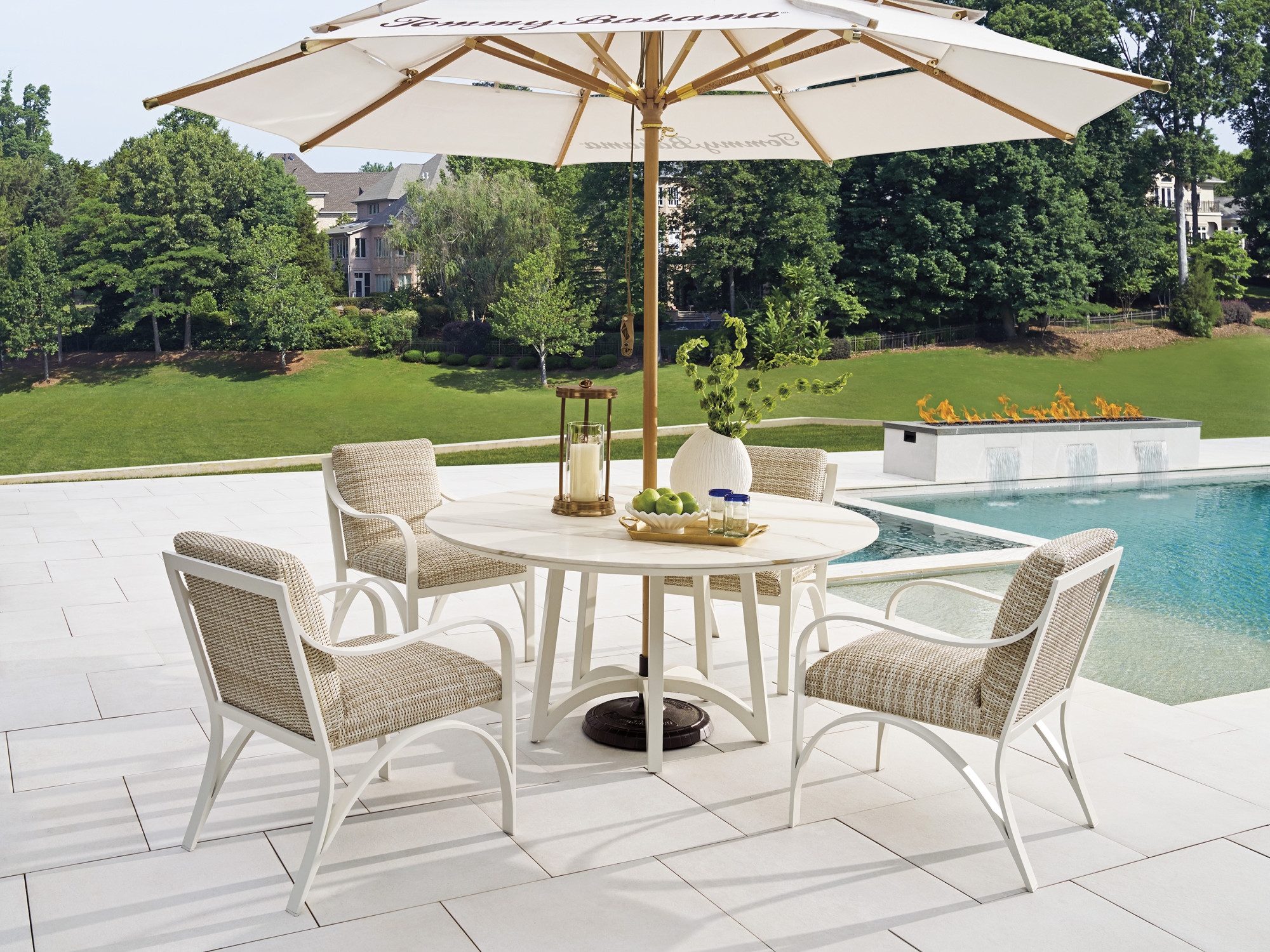 Outdoor 60" Round Stone-Top Dining Table