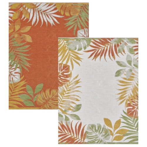 Dahlia 1403 Ivory/Rust Tropical Border Machine Woven Performance Area Rug