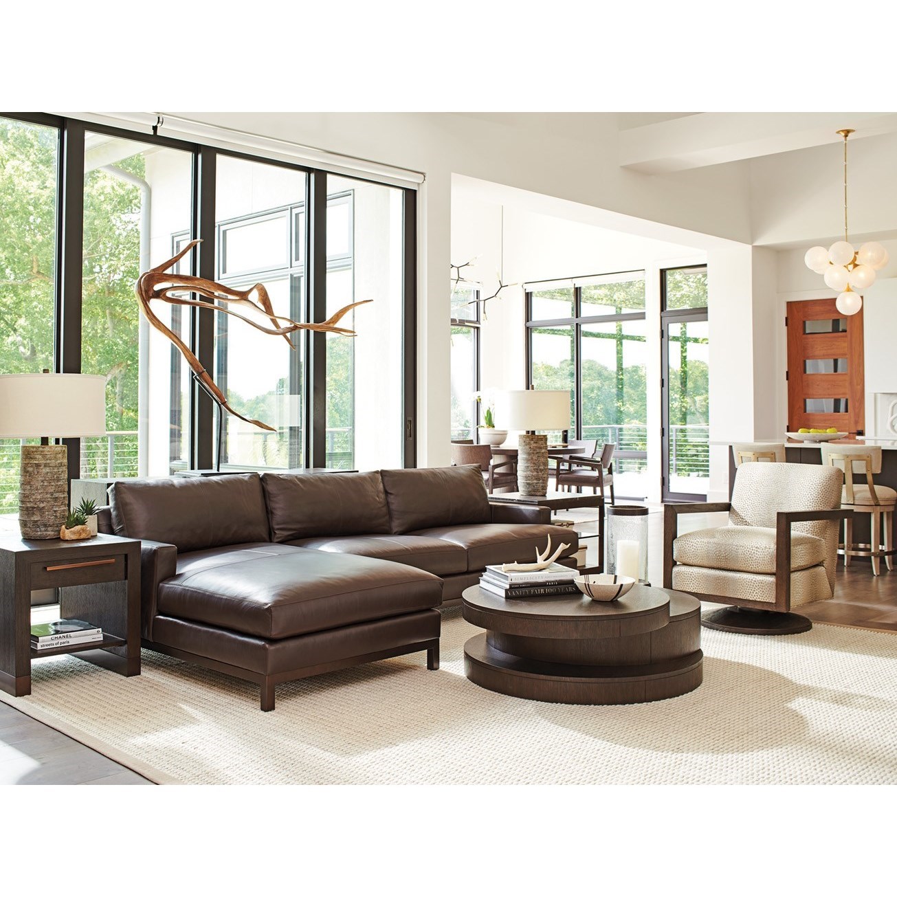 2-Piece Leather Sectional Sofa w/Bronze Base