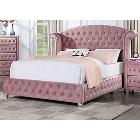 Glam Tufted Upholstered Full Bed Pink