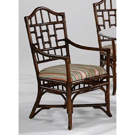 Coastal Rattan Side Chair with Upholstered Seat