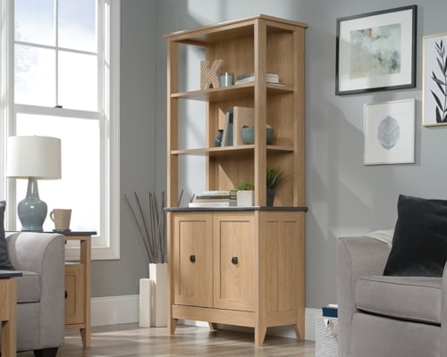 Transitional 3-Shelf Double Door Bookcase