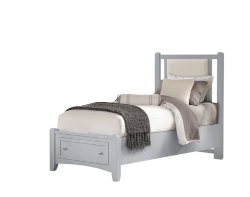 Transitional Upholstered Twin Bed with Footboard Storage