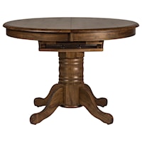 Transitional Oval Pedestal Dining Table with Table Leaf