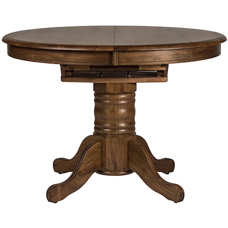 Transitional Oval Pedestal Dining Table with Table Leaf