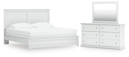 King Panel Bed, Dresser And Mirror