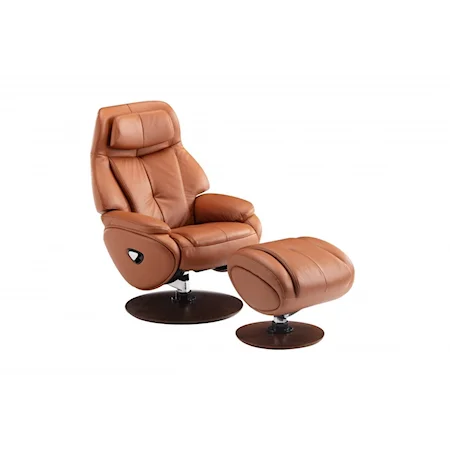 Contemporary Swivel Pedestal Recliner and Ottoman