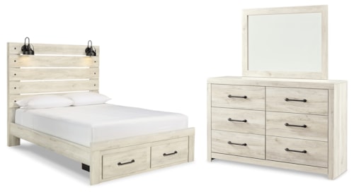 Queen Panel Storage Bed, Dresser And Mirror